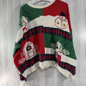 Vtg Sweater Loft Christmas‎ Sweater Reindeer Carolers Snow Barn Women’s XL